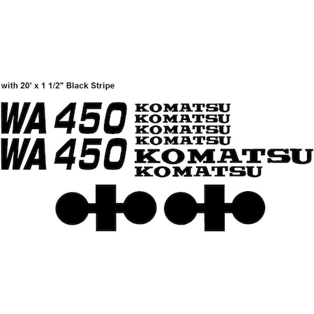Aftermarket Komatsu Wheel Loader WA450 Decal Set with 20' x 1 12 Black Stripe KOMWA450DECALSET